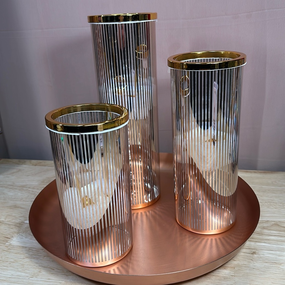 Pinstripe Glam Tealight Holder Trio NIB